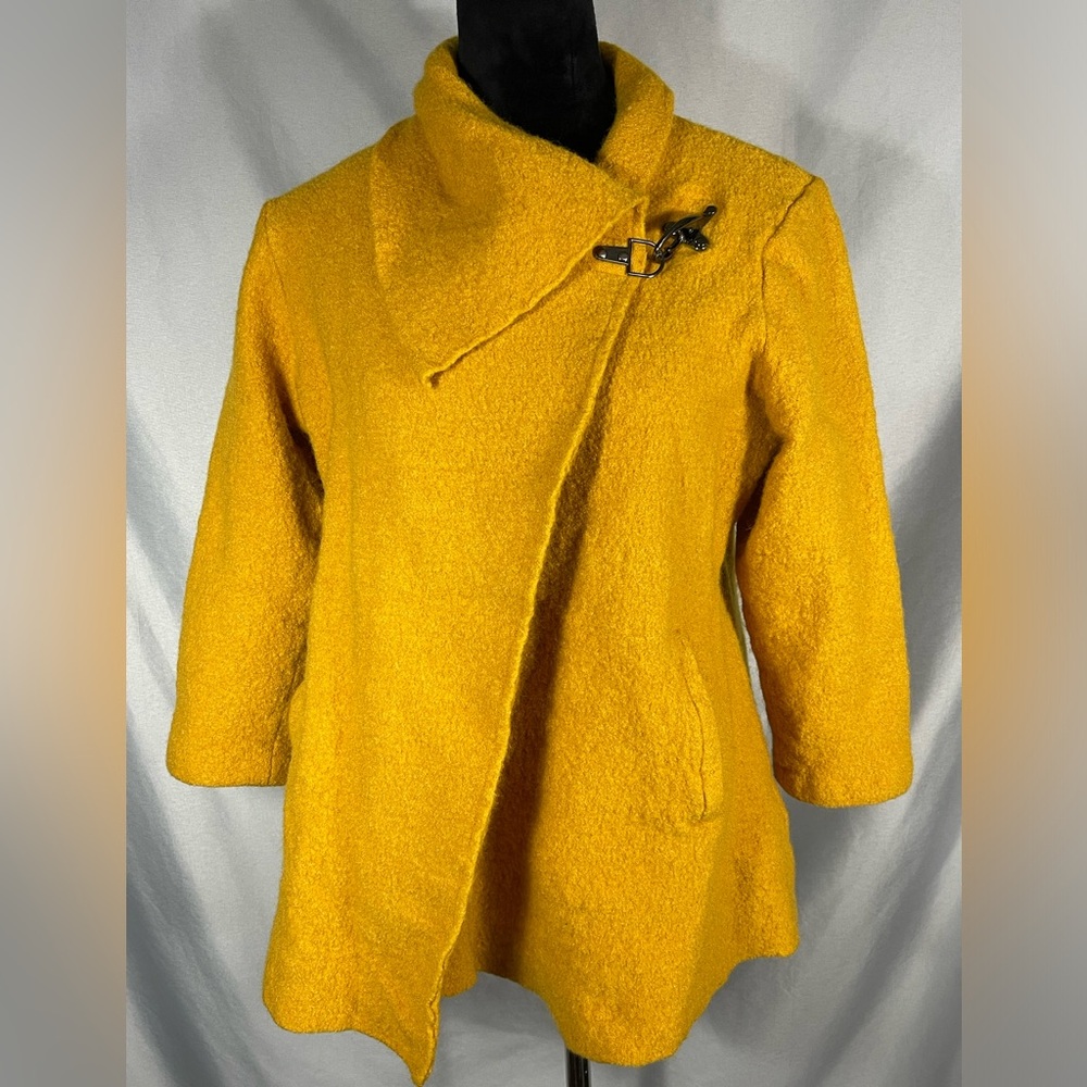 North Style Wool Coat Women Geometric Pockets Jacket Artsy Boho Yellow Sz 1X